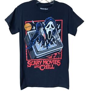 Ghostface Horror T-Shirt “Scary Movies and Chill” | Black Cotton Tee | Small